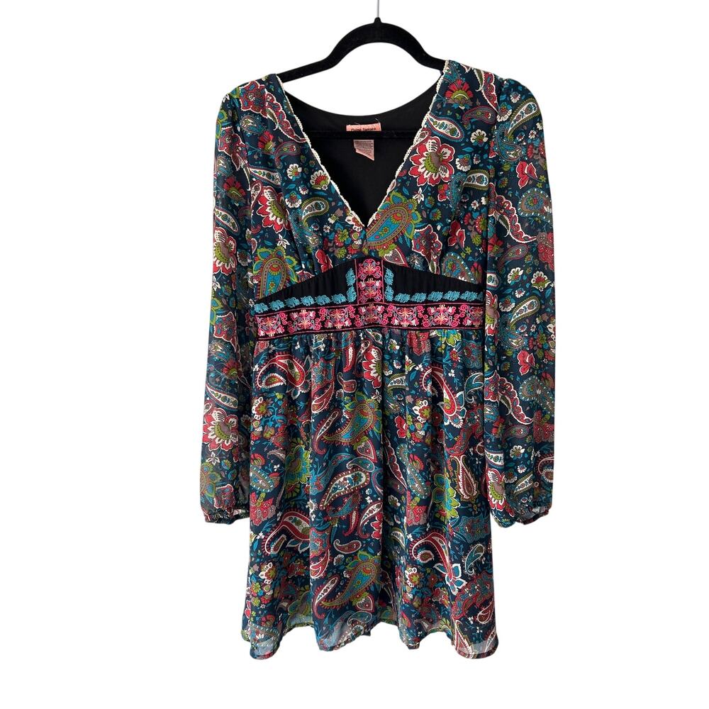 Flying Tomato Boho Floral Embroidered Long Sleeve Dress Large